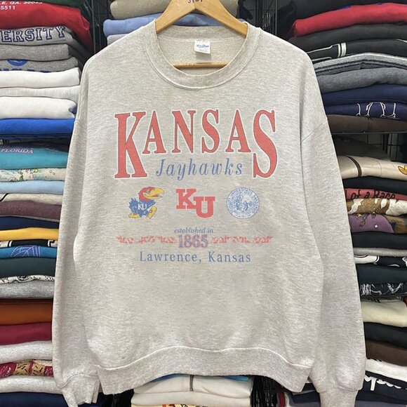 Vintage Kansas Jayhawks Sweatshirt, Retro University of Kansas Mens Womens Shirt - Picture 1 of 2
